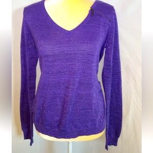Purple nostalgic glitter thread sparkles side zipper v-neck sweater ruched sides